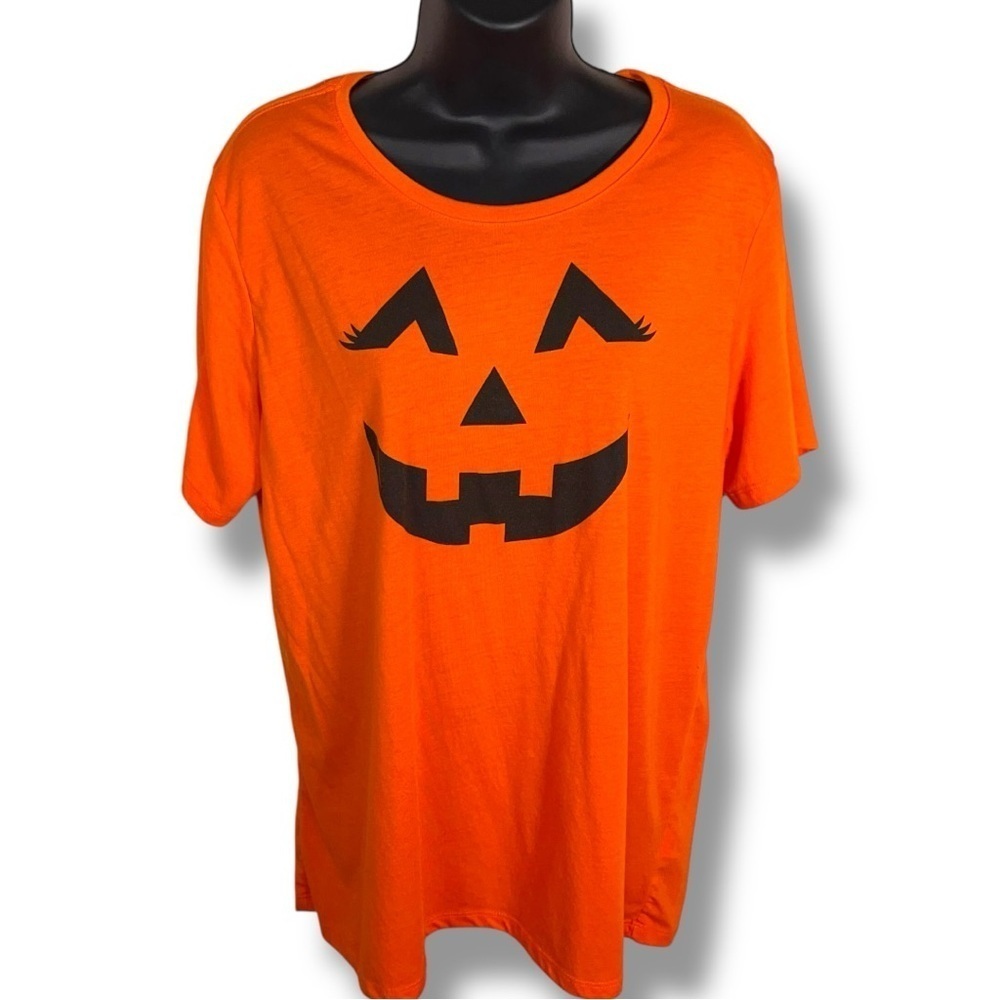 Size 20 Halloween Jackolantern Tee Orange Black Goth Pumpkin Neon Goth Tshirt